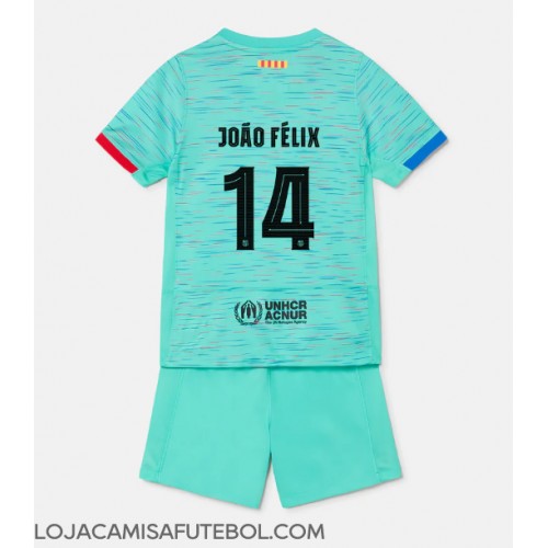 Camisa de Futebol Barcelona Joao Felix #14 Equipamento Alternativo Infantil 2023-24 Manga Curta (+ Calças curtas)